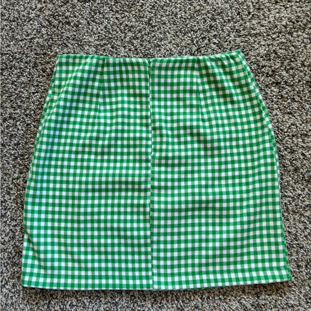 Love on a Hangar Green & White Checkered Mini Pencil Skirt Size 5 Pleats Slits - Picture 8 of 12